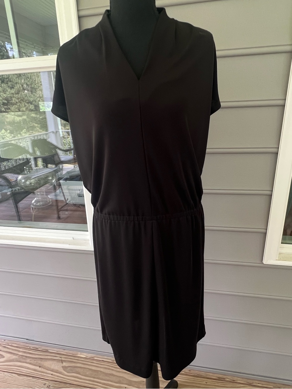 Talbots Petite Drop Waist Black V-Neck Midi Dress Dolman Sleeves MP NWOT